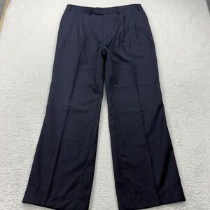 Ralph Lauren Men Navy Blue Pleated Wool Cashmere Dress Pants Trousers 32x29